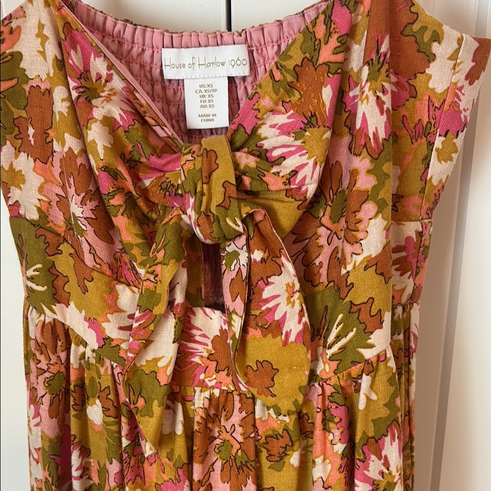 House of Harlow 1960 Pink Olive Floral Tie-Front Maxi Dress